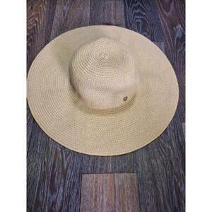 D&Y Womens OSFM Tan Yellow Wide Brim Floppy Straw Sun Hat Beach Summer